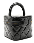 Patent Quilted Top Handle Vanity Case Black