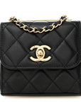 Lambskin Quilted Trendy CC Card Holder On Chain Black