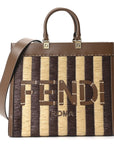 Paglia Pequin Vitello King Woven Medium FNDI Sunshine Shopper Tote Naturale Gianduia