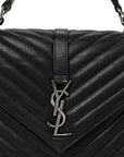 Sheepskin Matelasse Chevron Monogram Monochrome Medium College Bag Black
