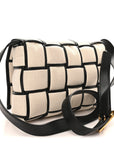 Canvas Intrecciato Padded Cassette Crossbody Bag Natural Black