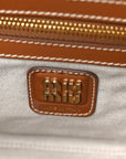Canvas Calfskin Striped Large Beau Top Handle Bag Naturale Brandy