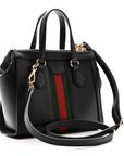 Textured Calfskin Web Small Ophidia Tote Bag Black