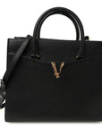 Grainy Calfskin Large Virtus Top Handle Tote Black