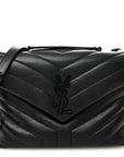 Calfskin Y Quilted Monogram Monochrome Small Loulou Chain Satchel Black