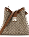 GG Icon Monogram Padlock Shoulder Bag Beige Dark Brown