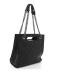Goatskin Quilted Small Perfect Edge Shopping Tote Black
