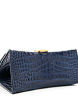 Shiny Calfskin Crocodile Embossed Small Hourglass Top Handle Bag Navy