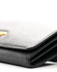 Saffiano Metal Flap Wallet With Strap Black