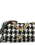 Tweed Quilted Large CHNL 19 Flap Black Ecru White