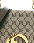 GG Supreme Monogram Textured Dollar Calfskin Web Medium Blondie Top Handle Shoulder Flap Bag Beige Ebony New Acero
