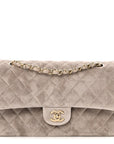 Suede Quilted Medium Double Flap Grey