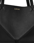 Shiny Calfskin Medium Puzzle Fold Tote Black