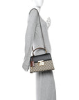 GG Supreme Monogram Calfskin Small Padlock Top Handle Bag Beige Black Cuir