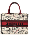 Canvas Embroidered Medium D1ORamour Graffiti Book Tote Latte Multicolor