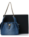 Washed Denim Quilted Small CHNL 25 Handbag Blue