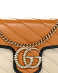 Vintage Effect Calfskin Matelasse Diagonal Super Mini Torchon GG Marmont Shoulder Bag Cognac Mystic White Blue Agata
