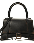 Used Calfskin Small Hourglass Top Handle Bag Brown