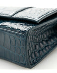 Shiny Calfskin Crocodile Embossed Hourglass Chain Bag Dark Petrol Blue