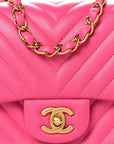 Lambskin Chevron Quilted Mini Square Flap Pink