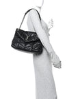 Lambskin Quilted Medium Loulou Puffer Monogram Chain Satchel Black