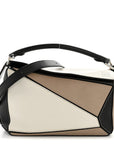 Calfskin Small Puzzle Bag Sand Soft White Black