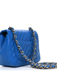 Lambskin Chevron Quilted Mini Square Flap Blue