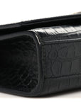 Calfskin Crocodile Embossed Small Classic Monogram Kate Tassel Satchel Black