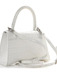 Calfskin Crocodile Embossed Small Hourglass Top Handle Bag White
