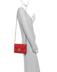 Calfskin Matelasse GG Marmont Chain Wallet Hibiscus Red