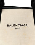 Cotton Canvas Satin Calfskin S Navy Cabas Natural Black