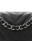 Caviar Chevron Quilted Mini Rectangular Flap Black