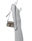 GG Supreme Monogram Textured Dollar Calfskin Web Small Ophidia Convertible Shoulder Bag Beige Ebony New Acero