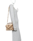 Nubuck Shearling Chevron Monogram Medium College Bag Dark Cigar Natural Beige