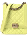 Calfskin Quilted North South Boy Flap Light Green