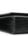 Calfskin Crocodile Embossed Small Classic Monogram Kate Tassel Satchel Black