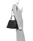 Vitello Dolce Shiny Nappa Plexglass Granite Medium Peekaboo Iconic Satchel Black