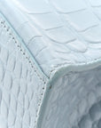 Shiny Calfskin Crocodile Embossed Small Hourglass Top Handle Bag Blue Grey