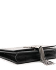 Calfskin Crocodile Embossed Kate Monogram Tassel Chain Wallet Black