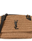Raffia Calfskin Monogram Medium Niki Chain Satchel Natural