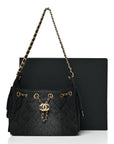 Washed Denim Quilted Mini CHNL 25 Handbag Black