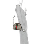 GG Supreme Monogram Textured Dollar Calfskin Web Small Ophidia Dome Shoulder Bag Beige Ebony New Acero