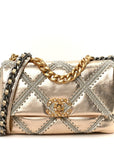 Metallic Calfskin Crochet Medium CHNL 19 Flap Gold