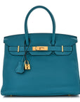 Taurillon Clemence Birkin 30 Turquoise