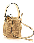 Raffia Lurex Vitello Laminato F is FNDI FF Crochet Mini Mon Tresor Bucket Bag Natural Oro