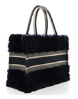 Shearling Cannage Medium Book Tote Deep Blue Natural