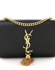 Calfskin Crocodile Embossed Small Classic Monogram Kate Tassel Satchel Black