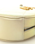 Iridescent Calfskin Quilted CHNL 19 Round Clutch With Chain White
