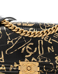 Calfskin Crocodile Embossed Graffiti Cocodile Medium Boy Flap Black