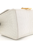 Calfskin Crocodile Embossed Small Hourglass Top Handle Bag White